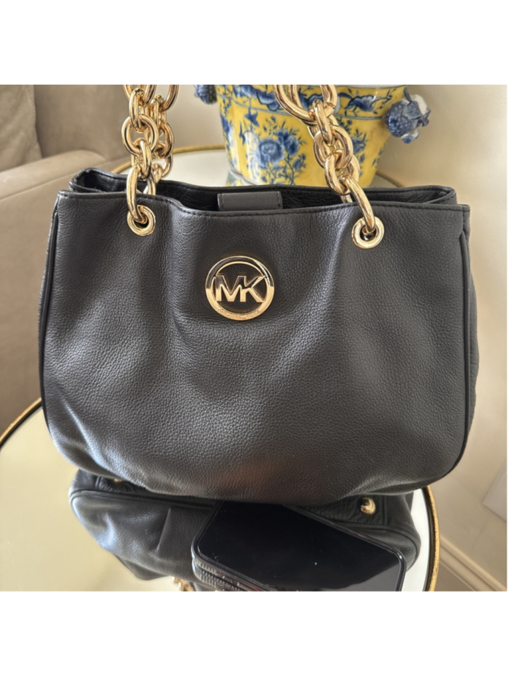 Michael Kors Fulton Black Pebbled Leather Tote Hobo Shoulder Bag Crossbody Nwot